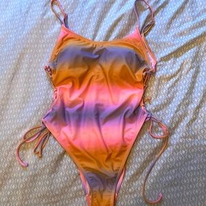 Vibrant Pink and Orange One-Piece Swimsuit